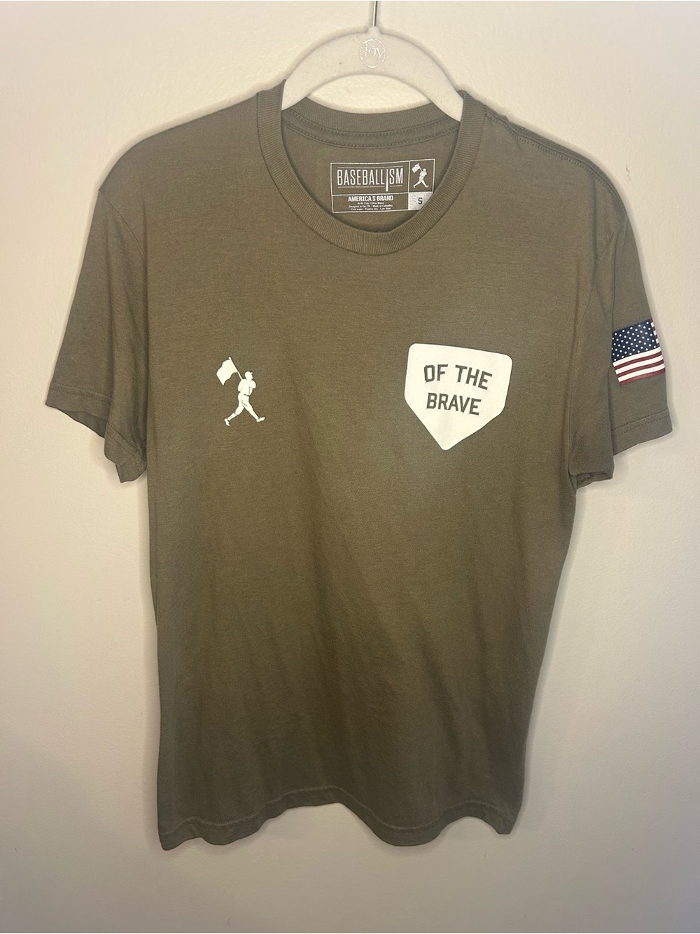 Baseballism Men's 'Of The Brave' Olive Short Sleeve Crew Tee